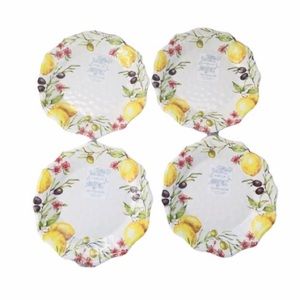 SHABBY CHIC SET OF 4 LEMON OLIVE PATTERN MELAMINE PLATES BRAND NEW